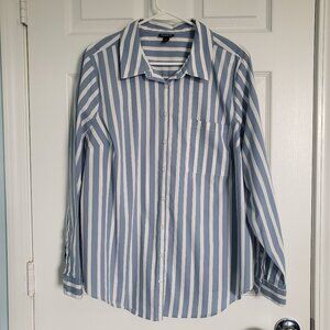 TORRID Button Up Shirt Size 2X Blue Striped L/S Madison Poplin Coastal Preppy